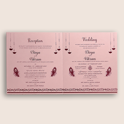 Pink Floral Lattice Wedding Card - KNRS6901