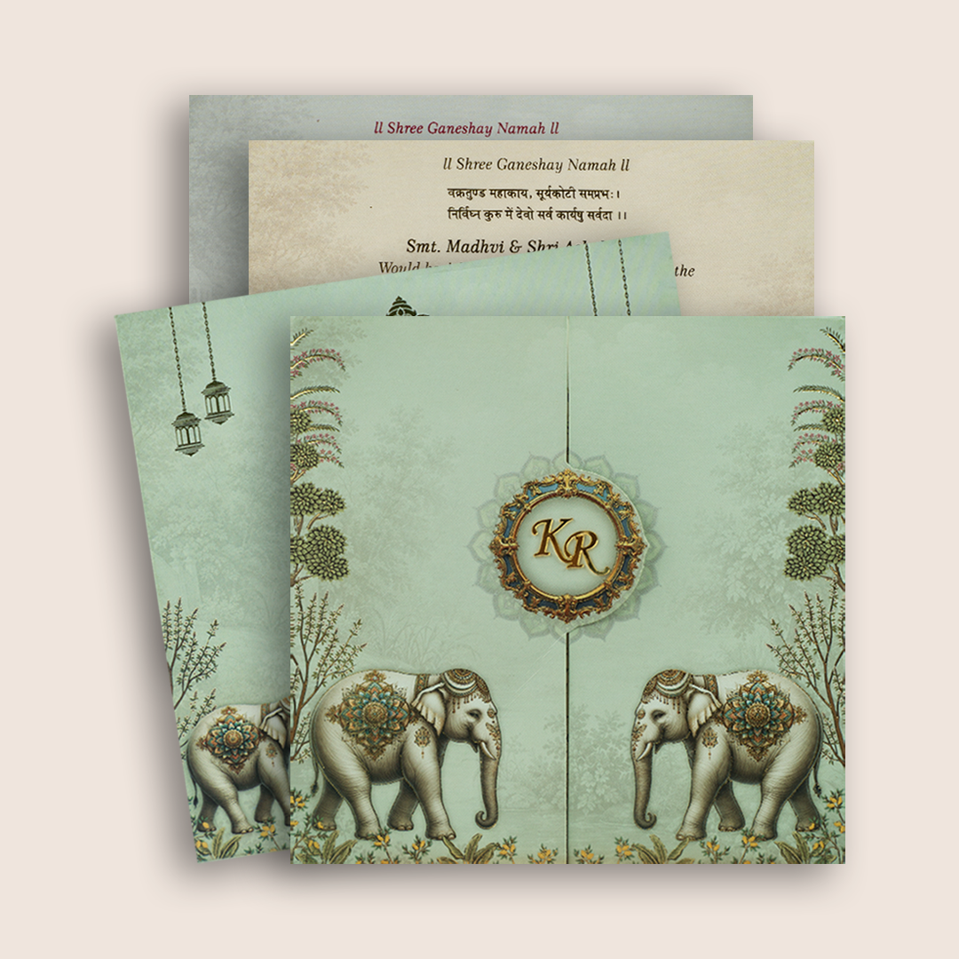 Pastel Green Floral Door Style Wedding Invitation Card - KJTS1913