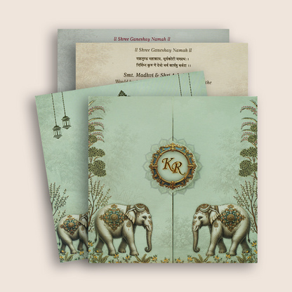 Pastel Green Floral Door Style Wedding Invitation Card - KJTS1913