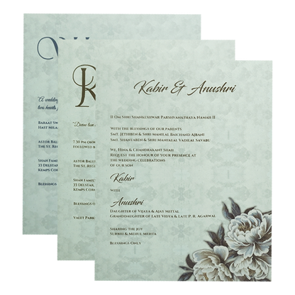 Blue Floral Luxury Wedding Invitation Card-KPR24750