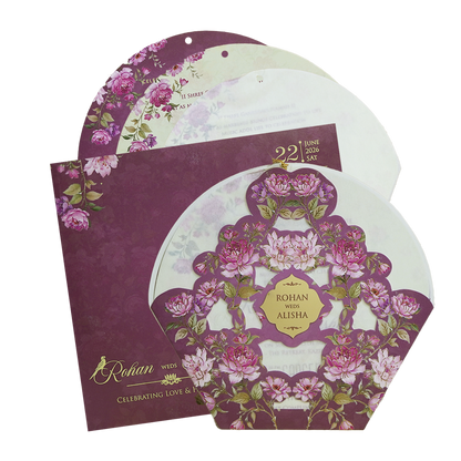 Royal Purple Laser Cut Floral Arch Wedding Card - KFR16190