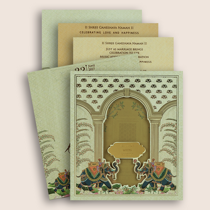 Cream Royal Elephant Arch Wedding Card - KFR16370