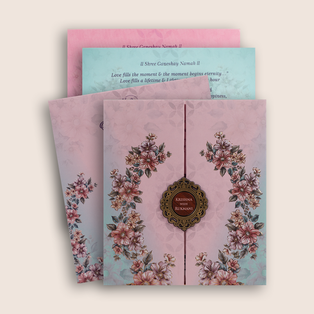 Light Pink Floral Door Style Padded Invitation Card - KJTS1934