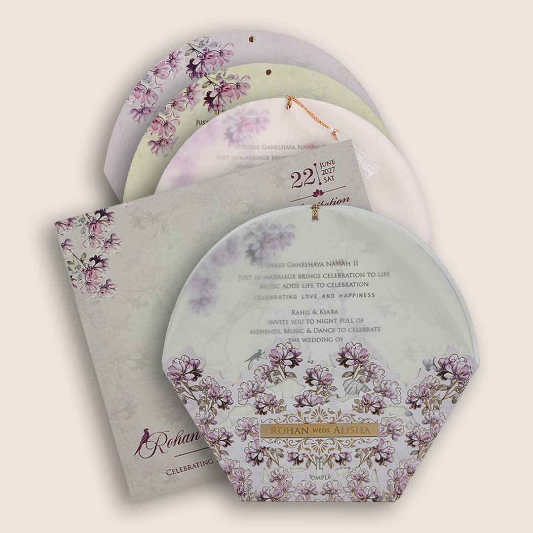 Lavender Floral Laser Cut Wedding Card - KFR15250