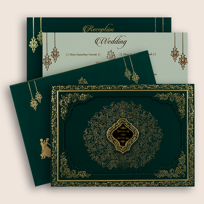 Green Floral Laser Cut Padded Wedding Invitation - KRB10480