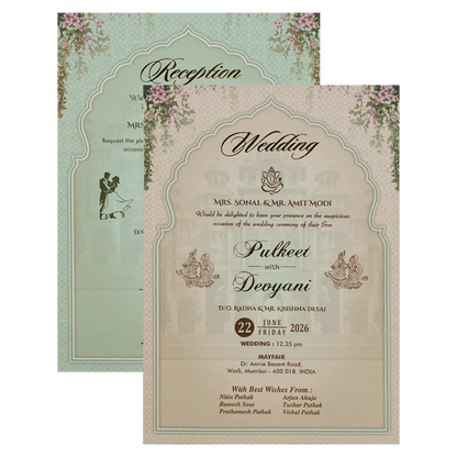 White Palace Couple Padded Wedding Card-KJTS1760