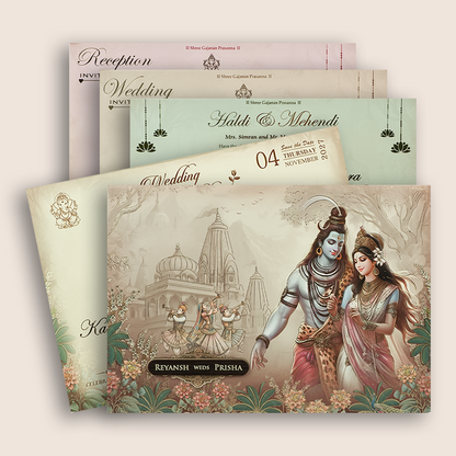 Peach Padded Lord Shiva Parvati Wedding Invitation - KSH72220