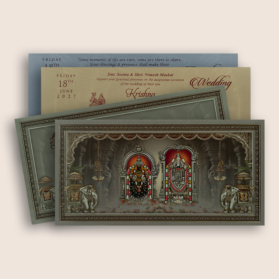 Grey Lord Balaji Padmavathi Floral Invitation Card - KJTS1932