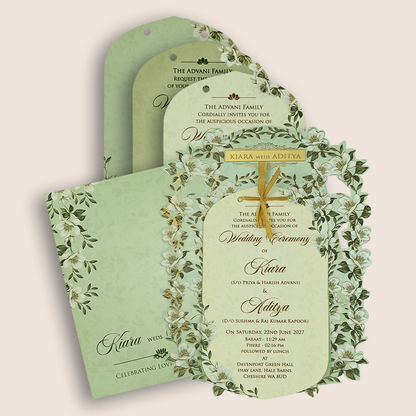 Pista Green Floral Laser Cut Wedding Card  - KFR17240