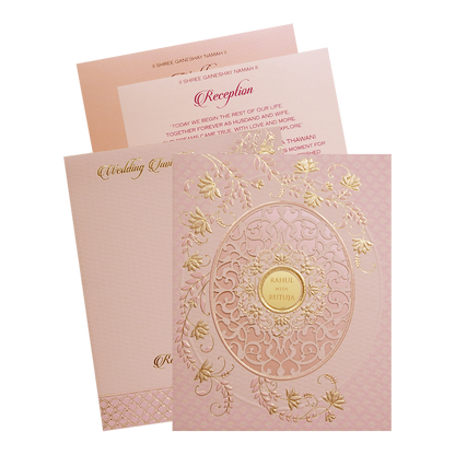 Pink Gold Lasercut Floral Padded Wedding Card -KMMWD1119