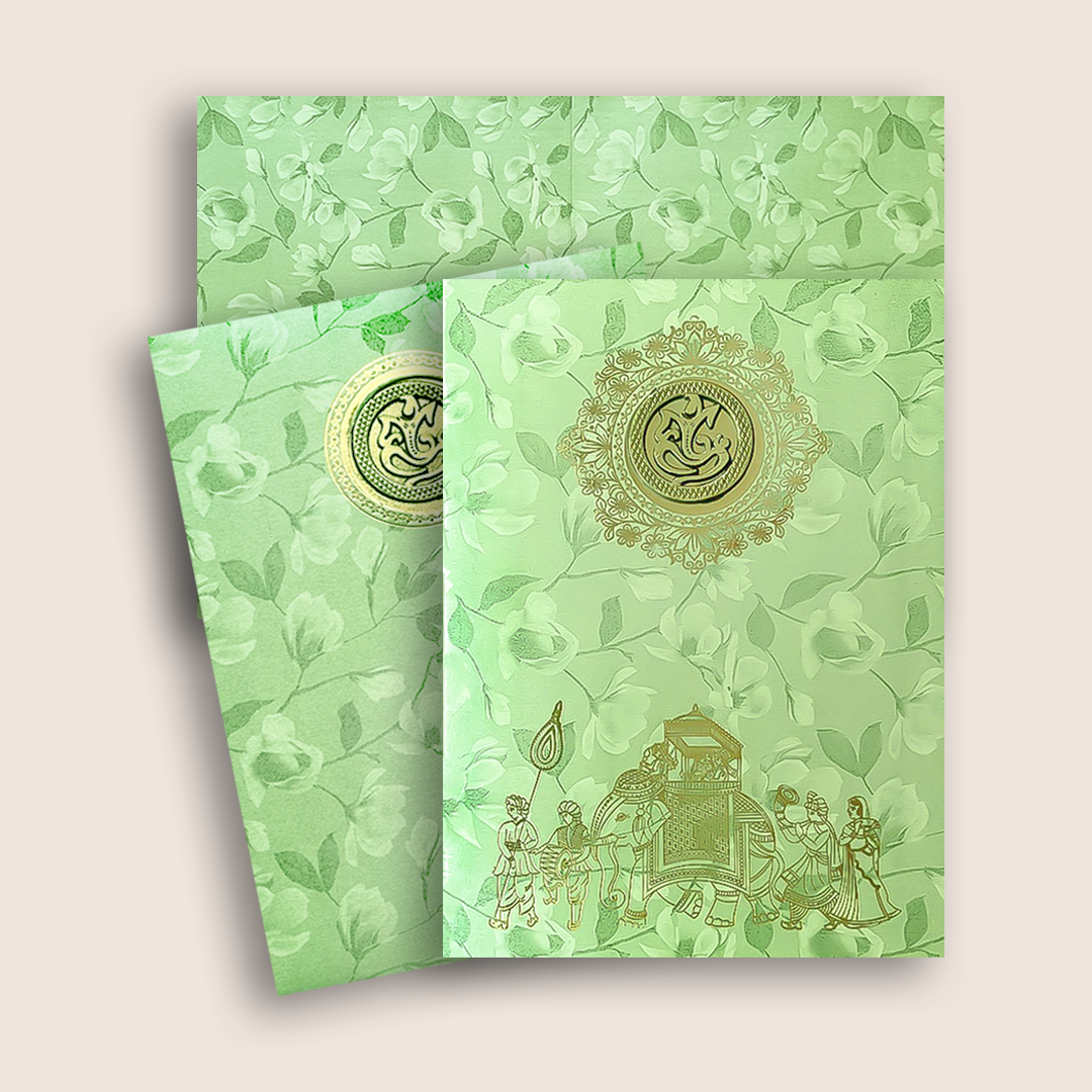 Green Gold Elephant Wedding Card - KNKC039GN
