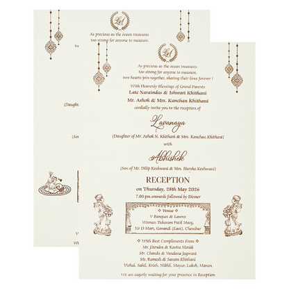 White Gold Floral Door Wedding Card-KRE27690