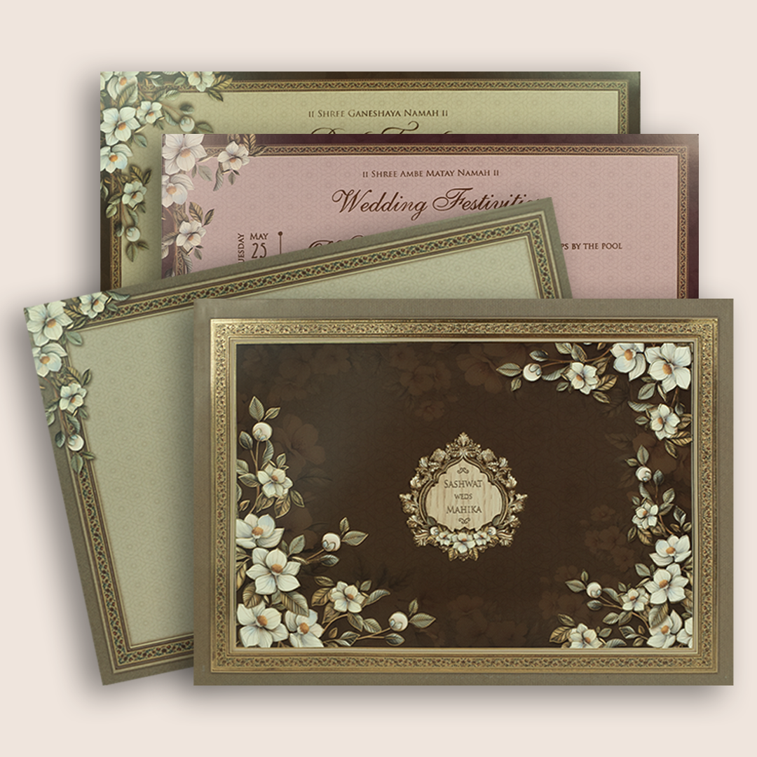 Dark Brown Floral Wedding Invitation Card - KRE28710