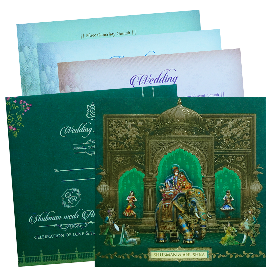 Royal Theme Padded Embossed Wedding Invitation Card-KRB09730