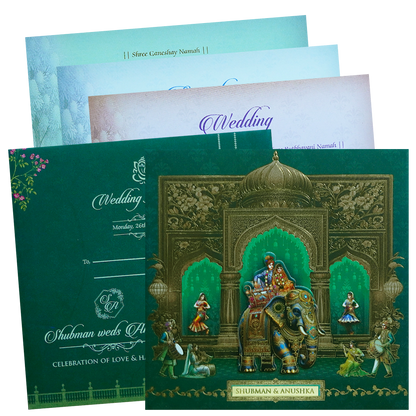 Royal Theme Padded Embossed Wedding Invitation Card-KRB09730