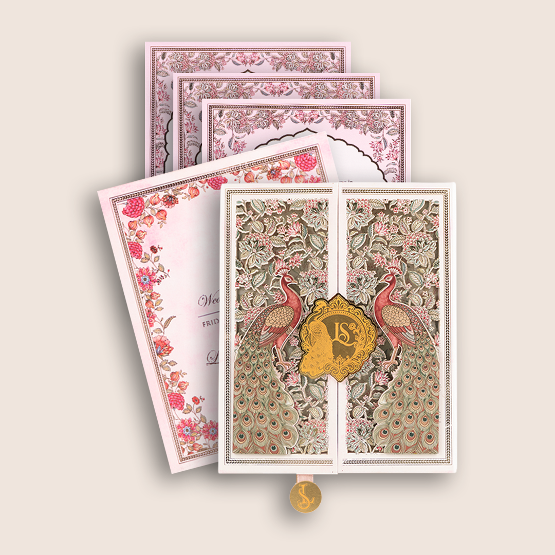 White Peacock Door Style Premium Wedding Invitation - KNLW202573
