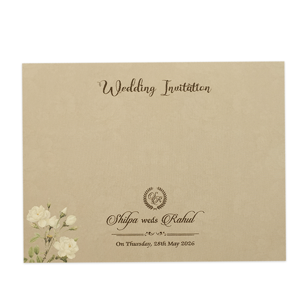 Cream Ivory Floral Ribbon Wedding Card-KRE26730