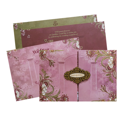 Pink Floral Doorp Padded Wedding Card - KVN07360