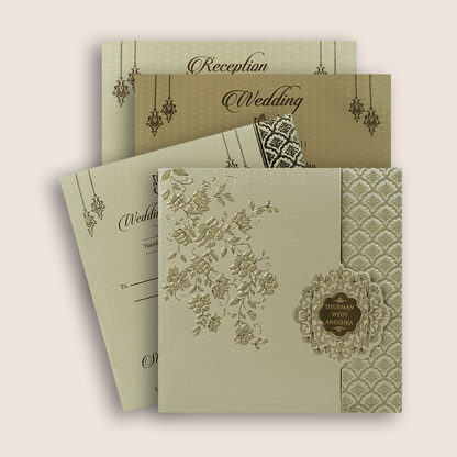 Cream Embossed Floral Door Style Wedding Invitation - KRB10110