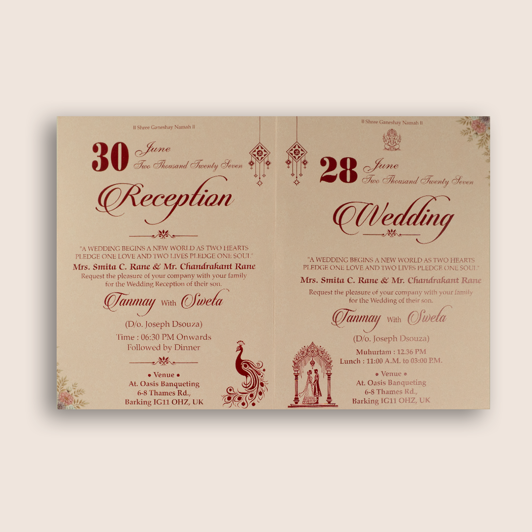 Pink Floral Door Style Wedding Invitation Card - KSH73450