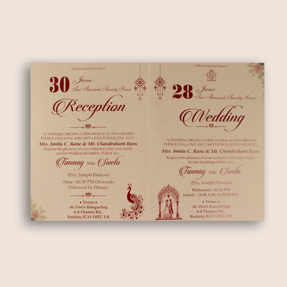 Pink Floral Door Style Wedding Invitation Card - KSH73450