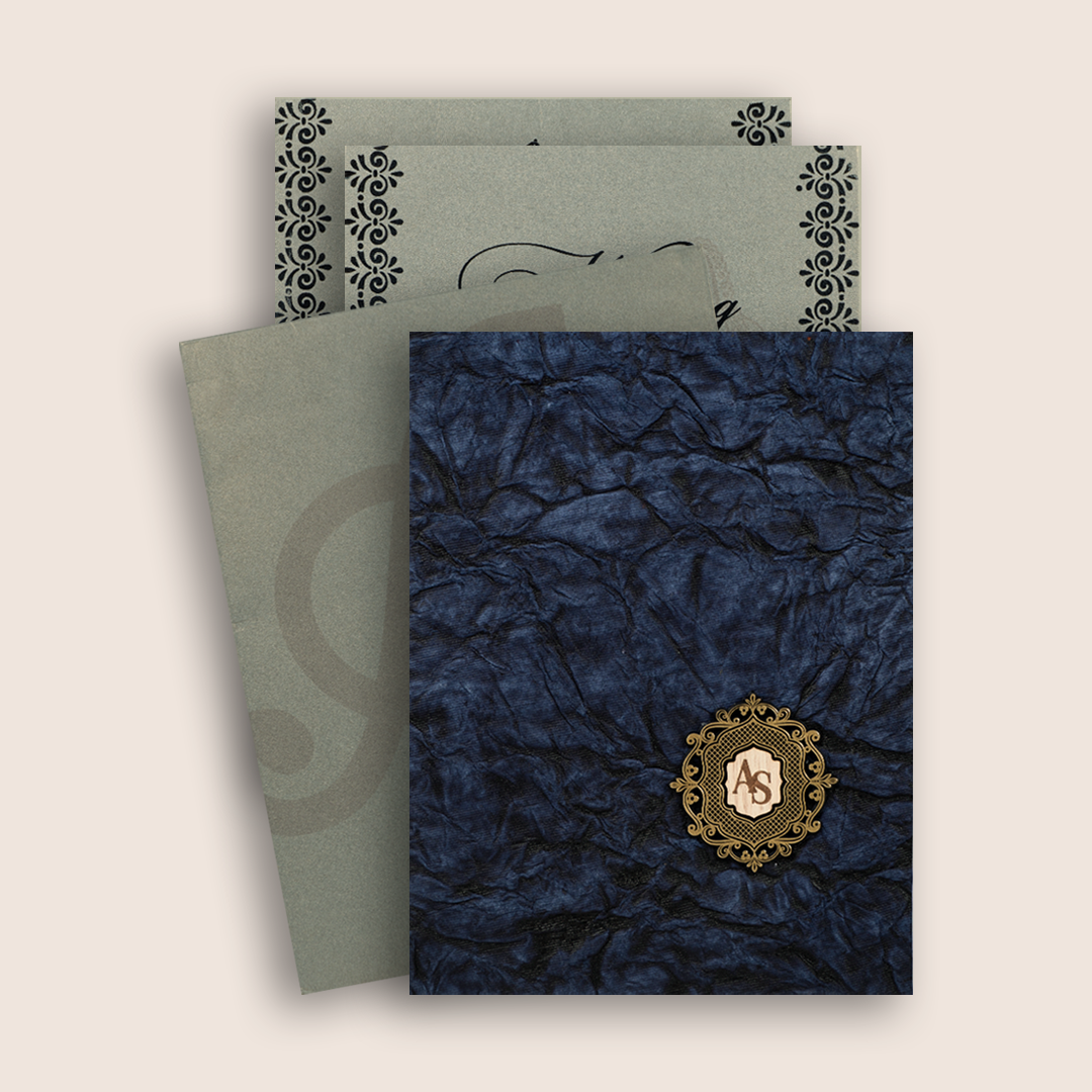 Elegant Blue Handmade Paper Wedding Card - KPR07420