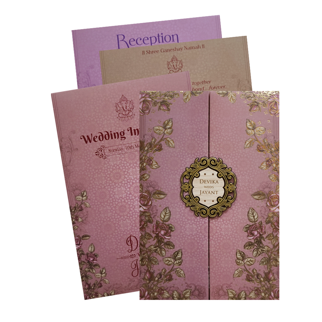 Little Purple Padded Embossed Floral Wedding Card - KVN07410