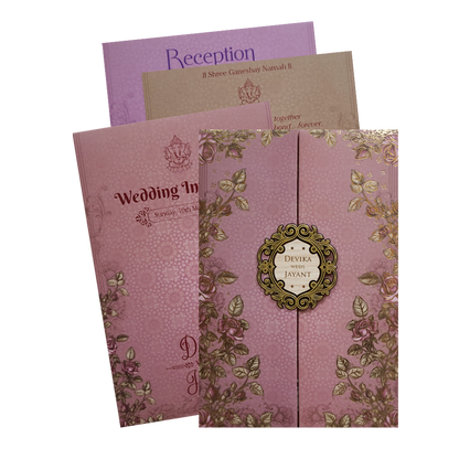 Little Purple Padded Embossed Floral Wedding Card - KVN07410