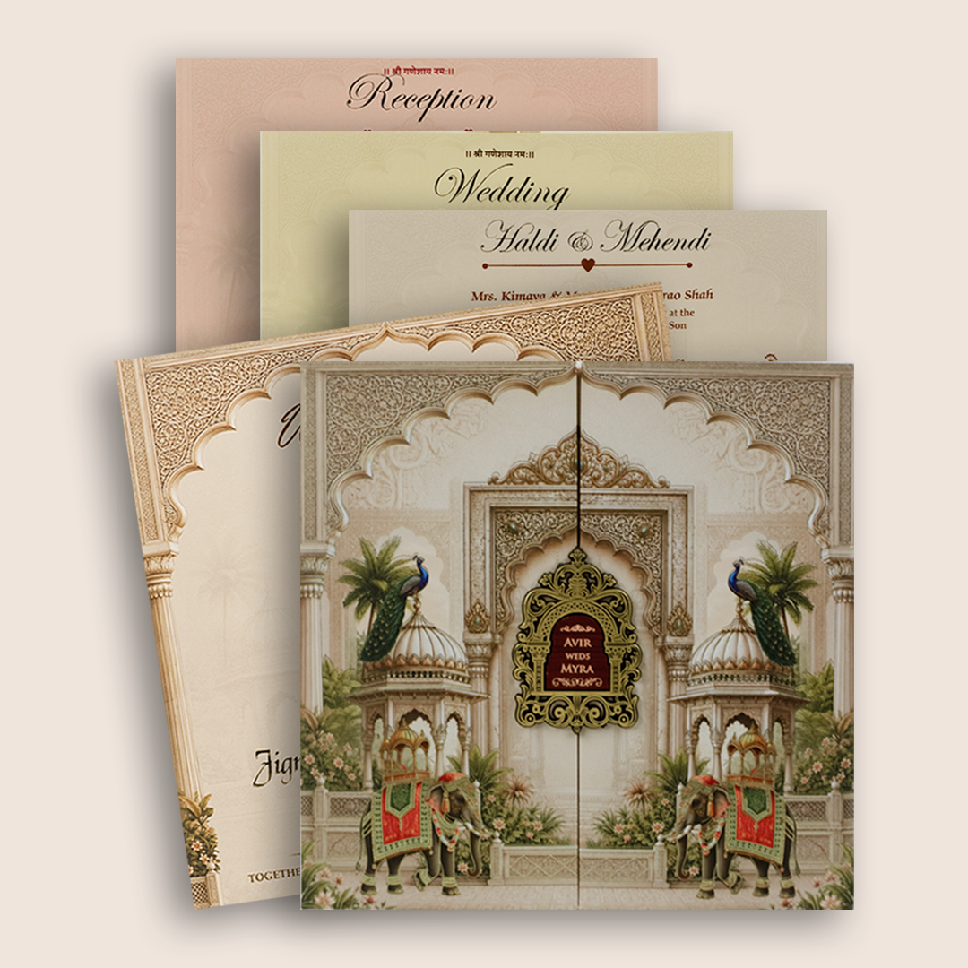 Peach Padded Door Style Wedding Invitation - KSH18650