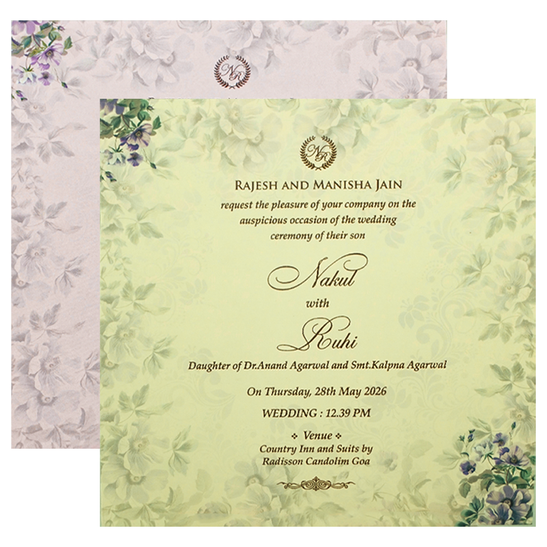 Lavender Floral Padded Wedding card-KRE27960