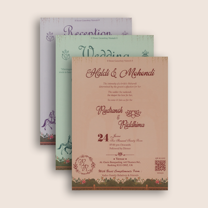 Peach Royal Baraat Padded Door Style Wedding Card - KSH18490
