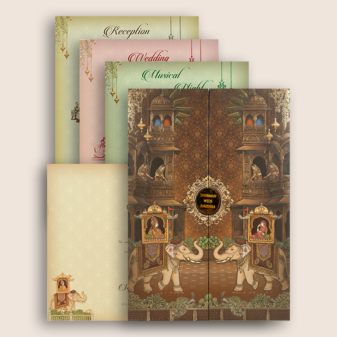 Brown Bride Groom Padded Door Style Wedding Card - KRB10710