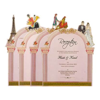 Pink Floral Bride Groom Laser-Cut Wedding Card-KNKUP047