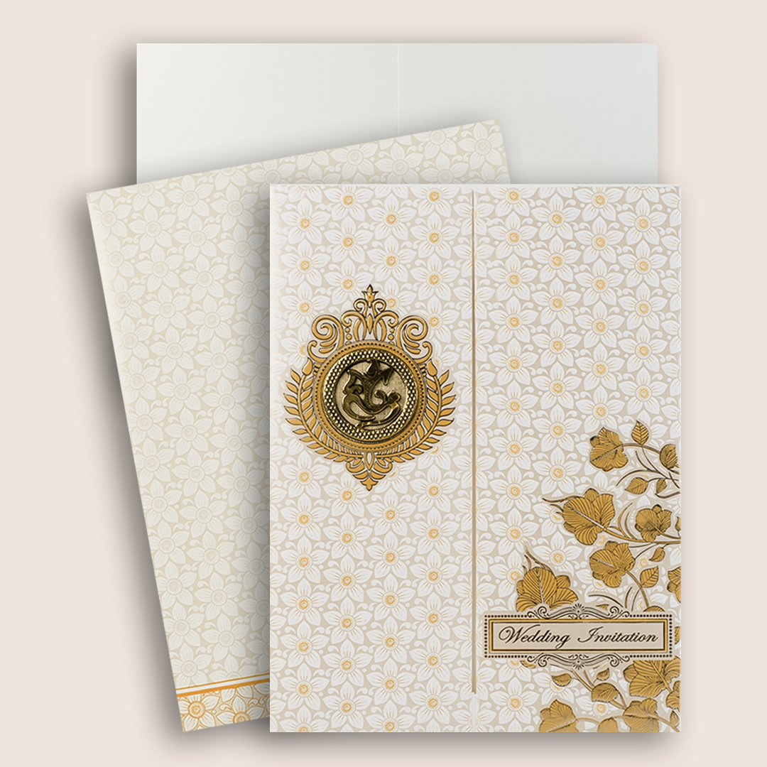 White Embossed Floral Door Style Wedding Card - KNK7069W