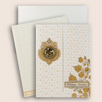 White Embossed Floral Door Style Wedding Card - KNK7069W