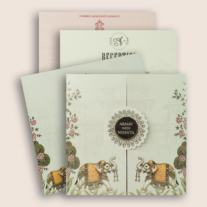 Beige Elephant Door Style Marriage Card - KVN08100