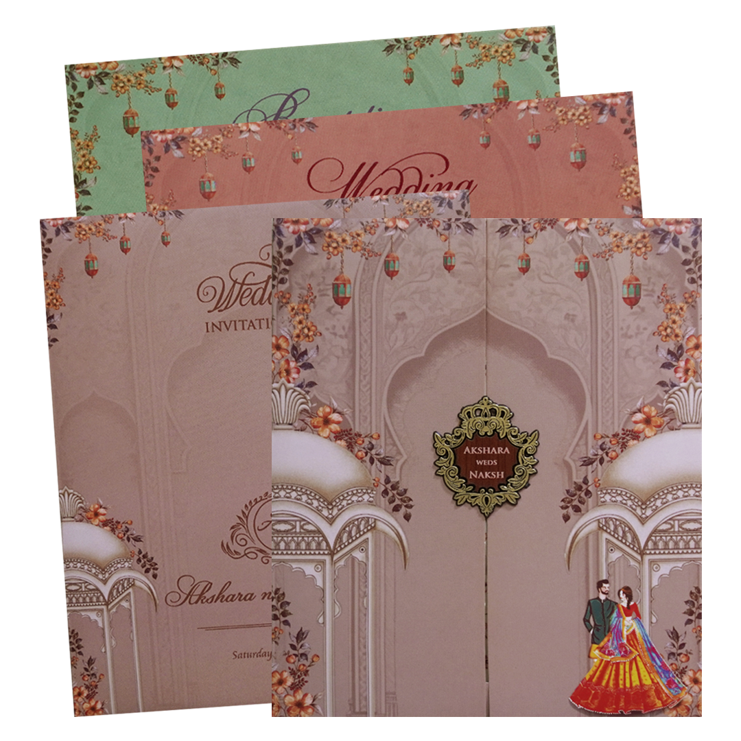 Brown Palace Couple Wedding Invitation Card - KVN07550