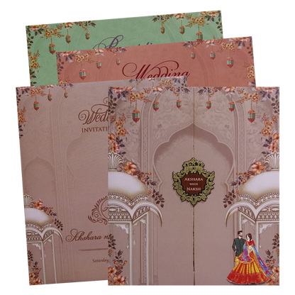 Brown Palace Couple Wedding Invitation Card - KVN07550