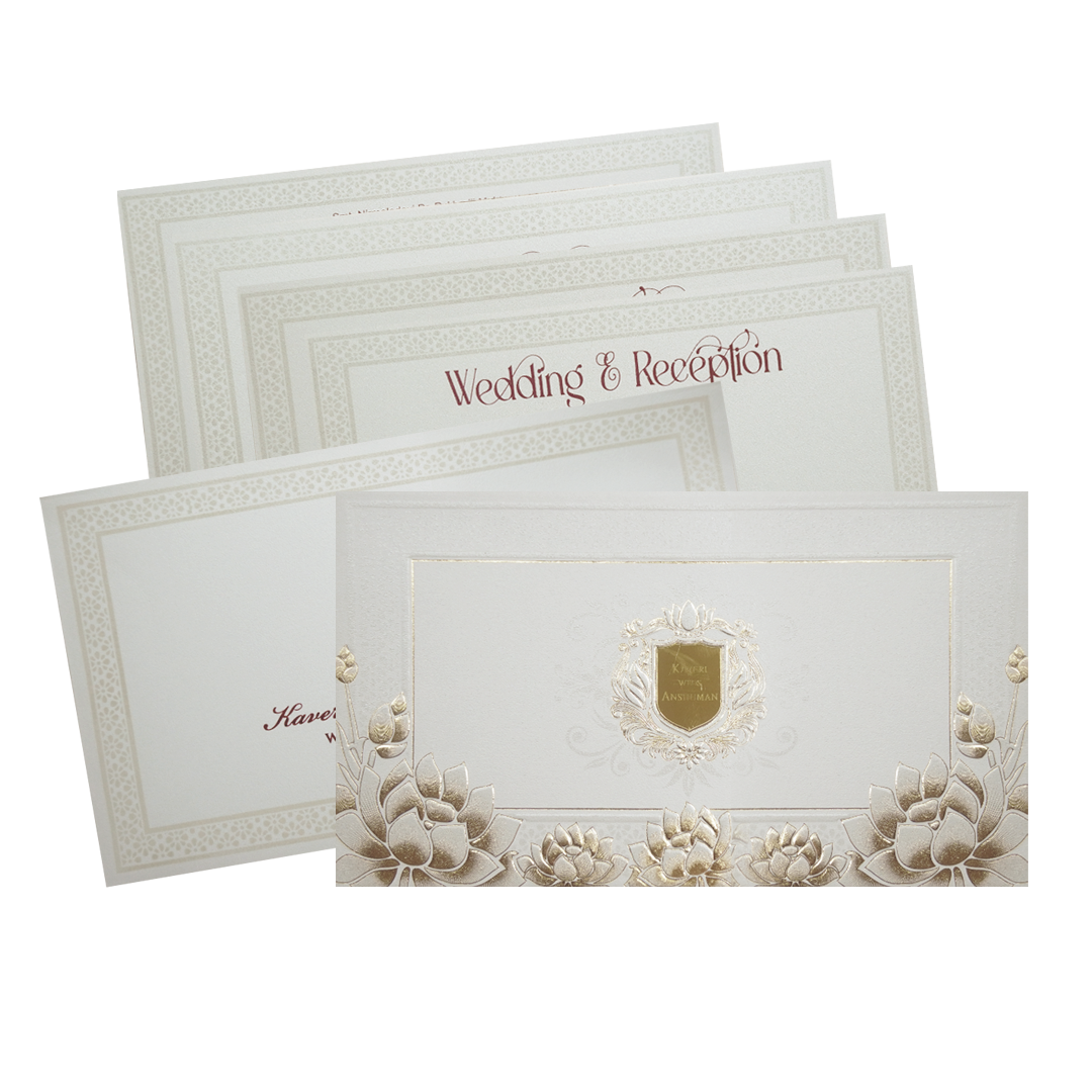 Ivory Lotus Gold Foil Luxury Wedding Invitation Card-King of Cards