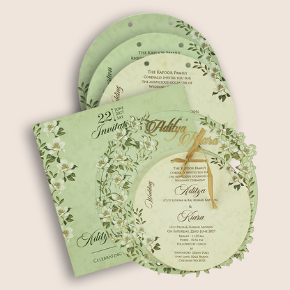 Mint Green Floral MDF Laser Cut Marriage Card - KFR17050