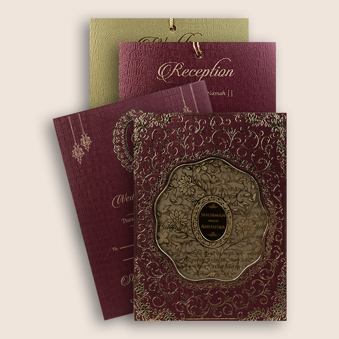 Maroon Floral MDF Laser Cut Wedding Invitation - KRB10151