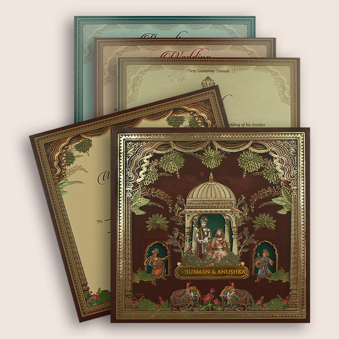 Brown Bride Groom Padded Wedding Invitation - KRB09720