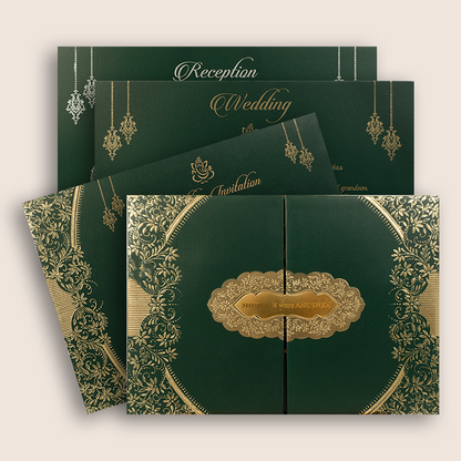 Green Floral Door Style Padded Wedding Invitation - KRB10491