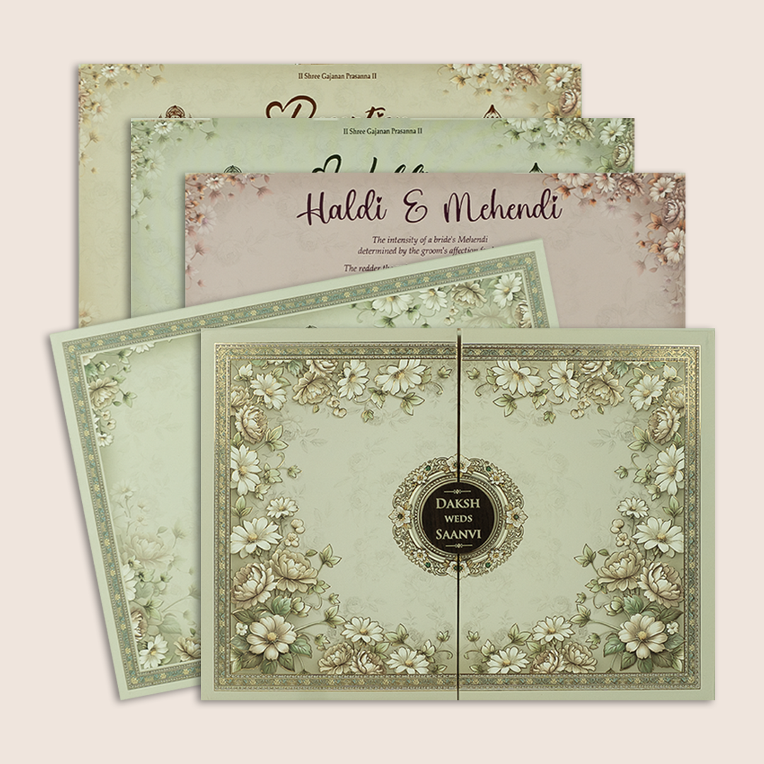 Grey Embossed Floral Door Style Padded Wedding Card - KSH18980
