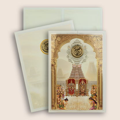 Cream Lord Balaji Padmavathi Door Style Invitation - KNAR2411