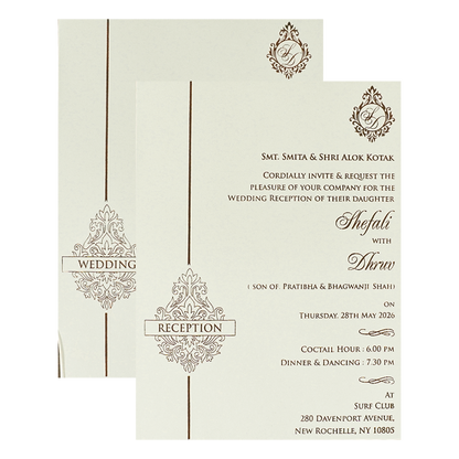 White Ganesha Floral Padded Wedding card-KRE28210