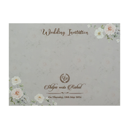 Grey Laser Cut Floral Wedding Card-KRE27280