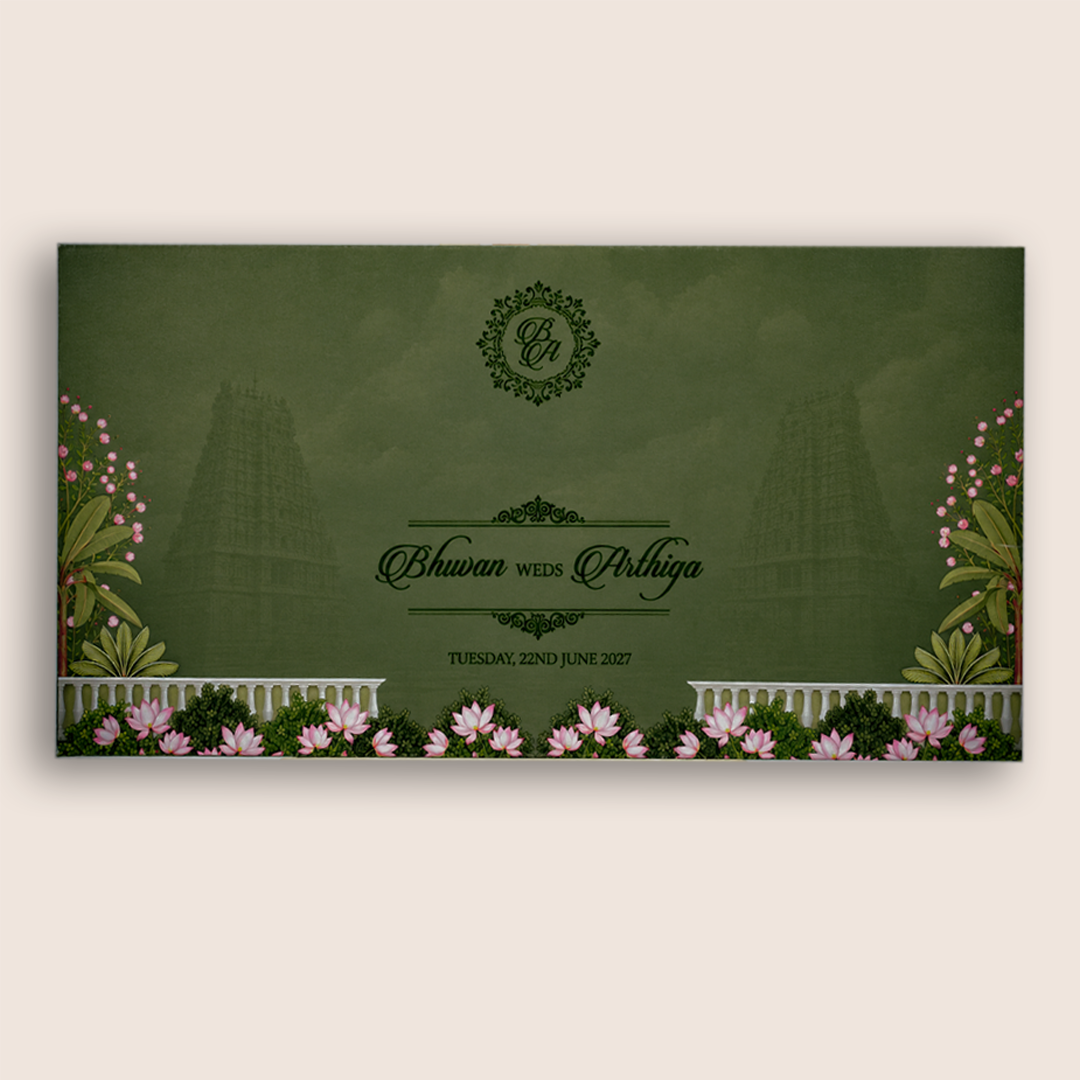Green Embossed Lord Balaji Padmavati Marriage Card - KVN08050