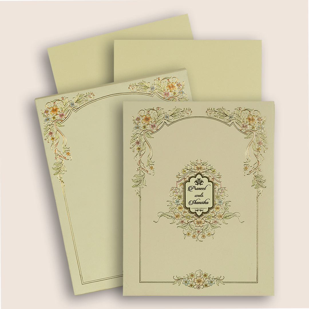 Cream Padded Floral Invitation Card - KAA06430