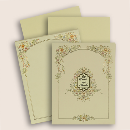 Cream Padded Floral Invitation Card - KAA06430